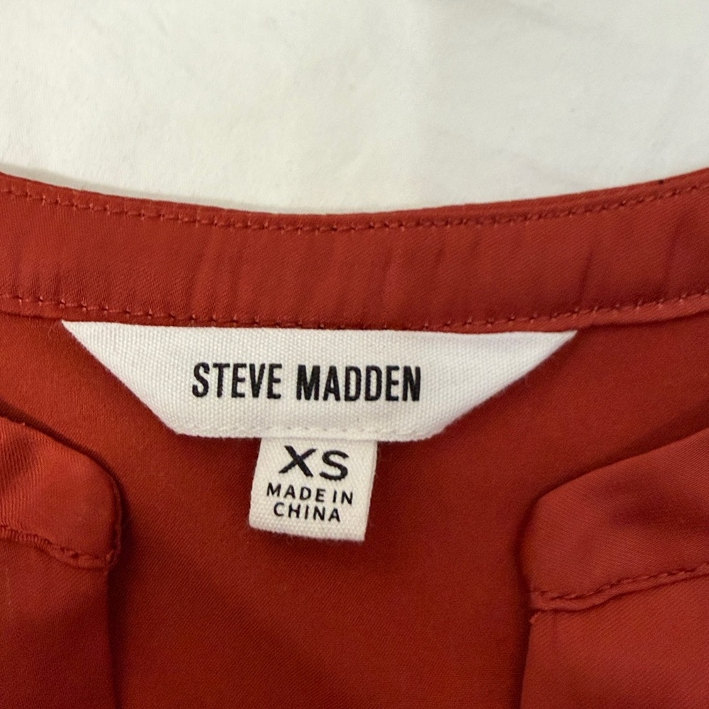 Steve Madden “Verona” Pleated Trim Rust/Terracotta Fit-&-Flare Dress. Size XS. - Picture 5 of 13